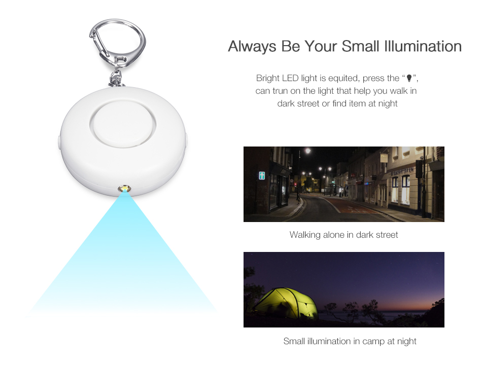 125dB Loud Portable Round Shape Bag Keychain Anti Theft Personal Security Alarm with Bright LED Light 11