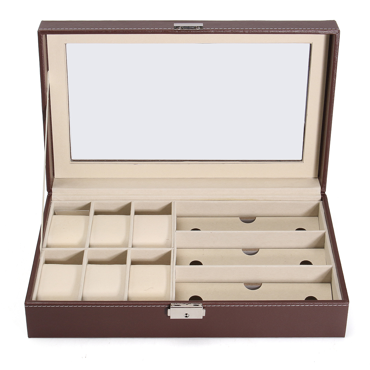 Мульти-сетки древесины кожаные очки стеклянный ящик часы дисплей хранения случай