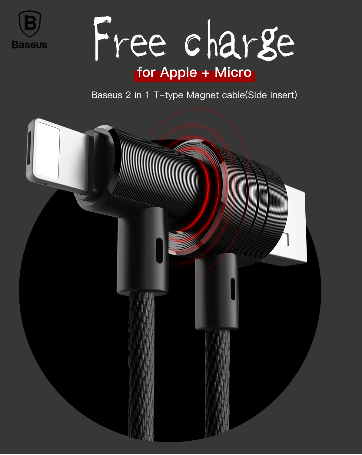Baseus T-head Магнитная адсорбция 2 в 1 Micro 8Pin Data Charge Sync кабель для iPhone Samsung Xiaomi