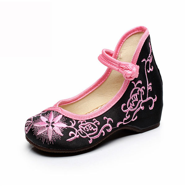 

Girls Mary Janes Chinese Embroidery Cotton Shoes Cloth Flats Breathable Silk Loafers Casual