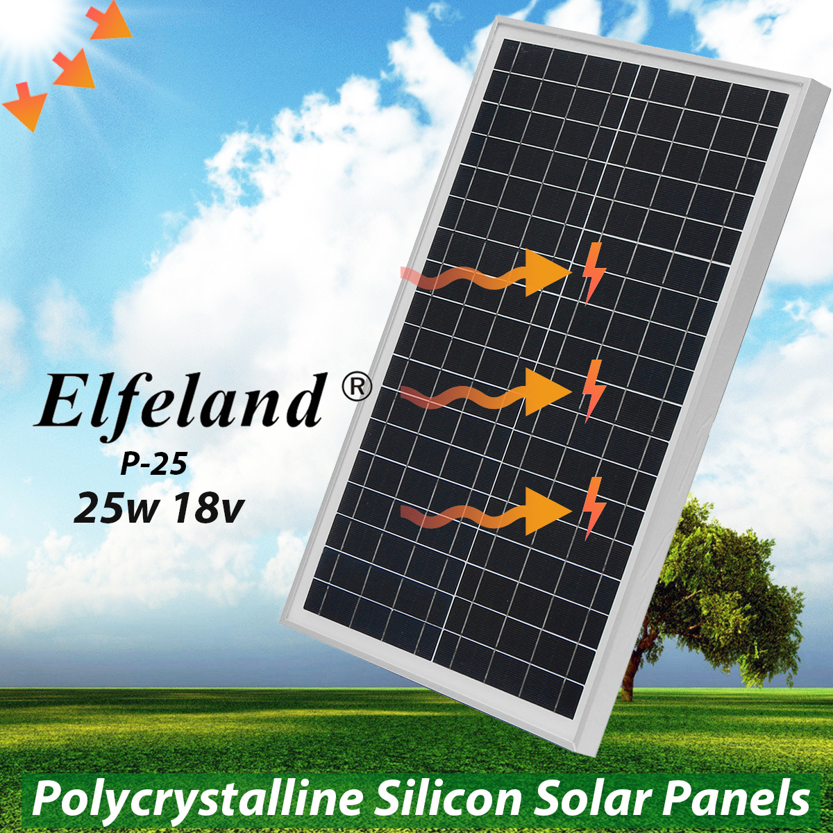 Elfeland P-25 25W 18V Black/Silver 525*350*25mm Monocrystalline Silicon Solar Panel With Junction Box 9