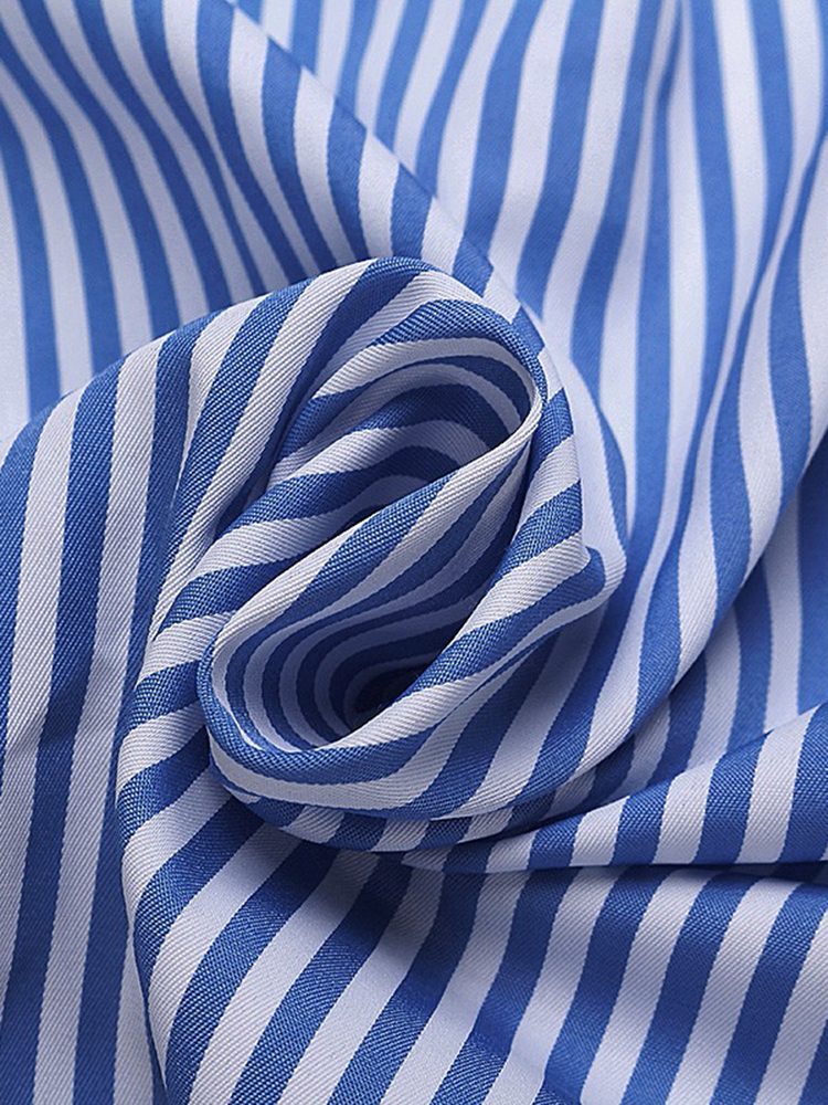 ຜູ້ຍິງບາດເຈັບສາຫັດ Turndown Collar adjustable Sleeve Side Split Striped Shirt Shirts
