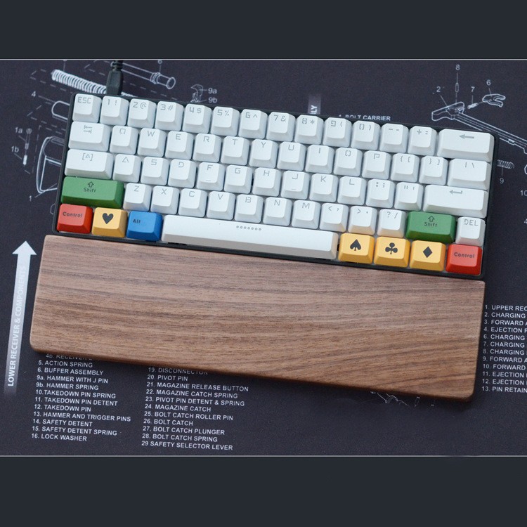 Black Walnutwood Wrist Rest Pad Keyboard Wood Wrist Protection Anti-skid Pad for 60-Key 60% Keyboard 9