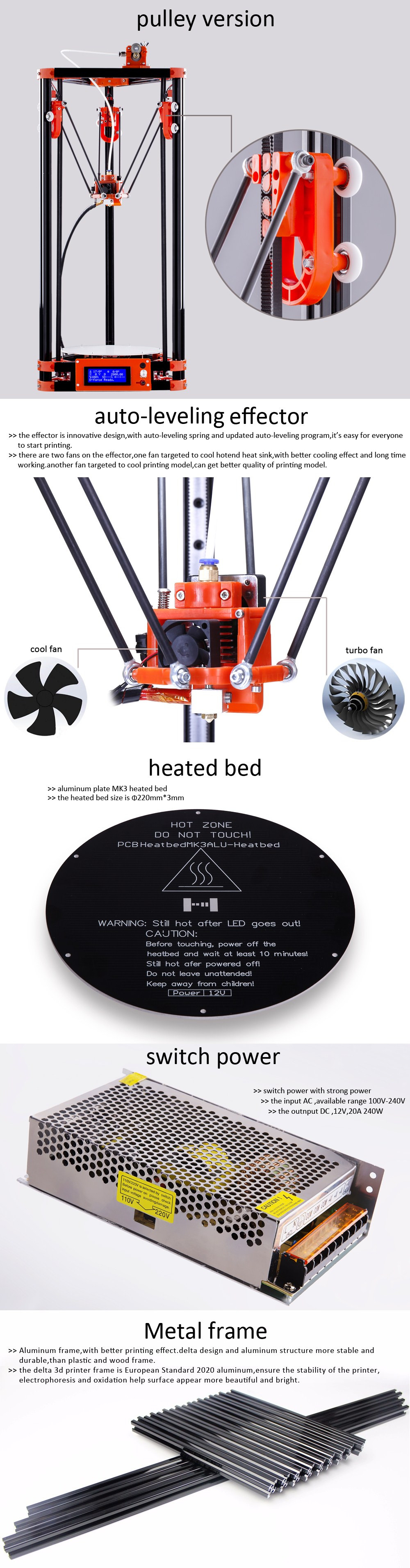 FLSUN® Delta Kossel 3D Printer 180*315mm Printing Size With Auto-leveling Dual Cooling Fans Heated Bed 1.75mm 0.4mm Nozzle 10