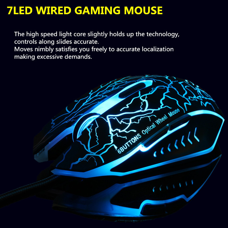7 LED Colorful Optical 2400DPI 6 Buttons USB Wired Gaming Mouse 10