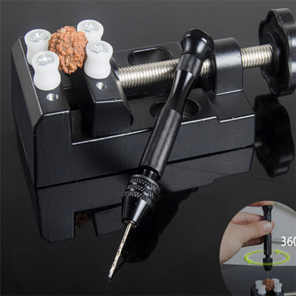 Mini Aluminum Hand Drill with Carving Bench Clamp and 10 Twist Drills