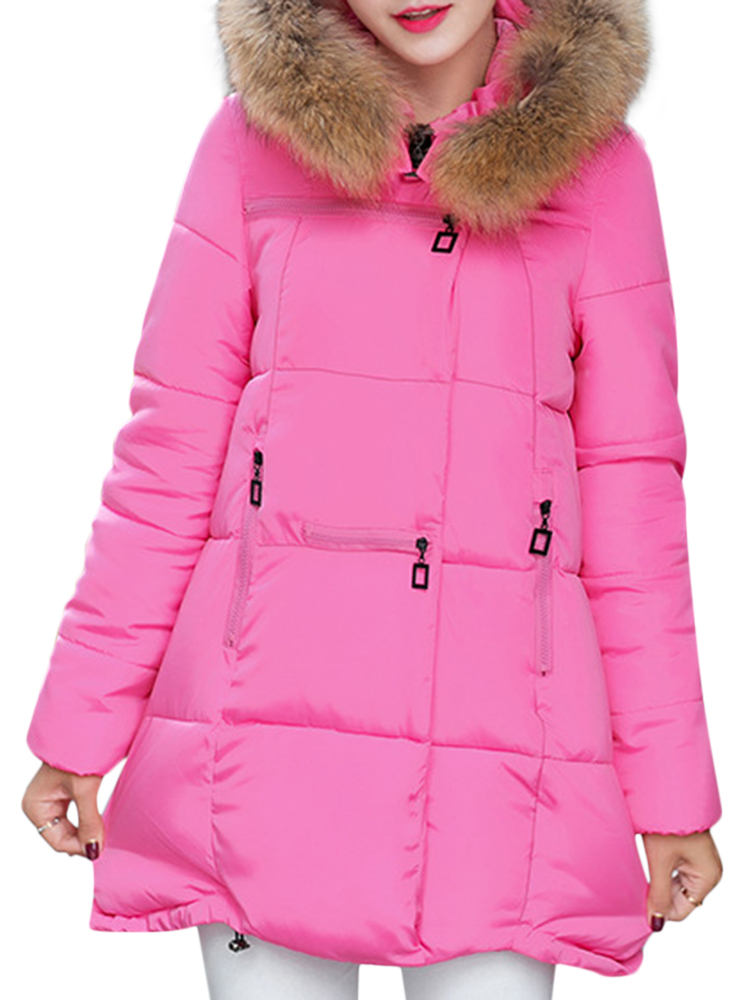Casual Pure Color Faux Fur Hooded Women Down Coats
