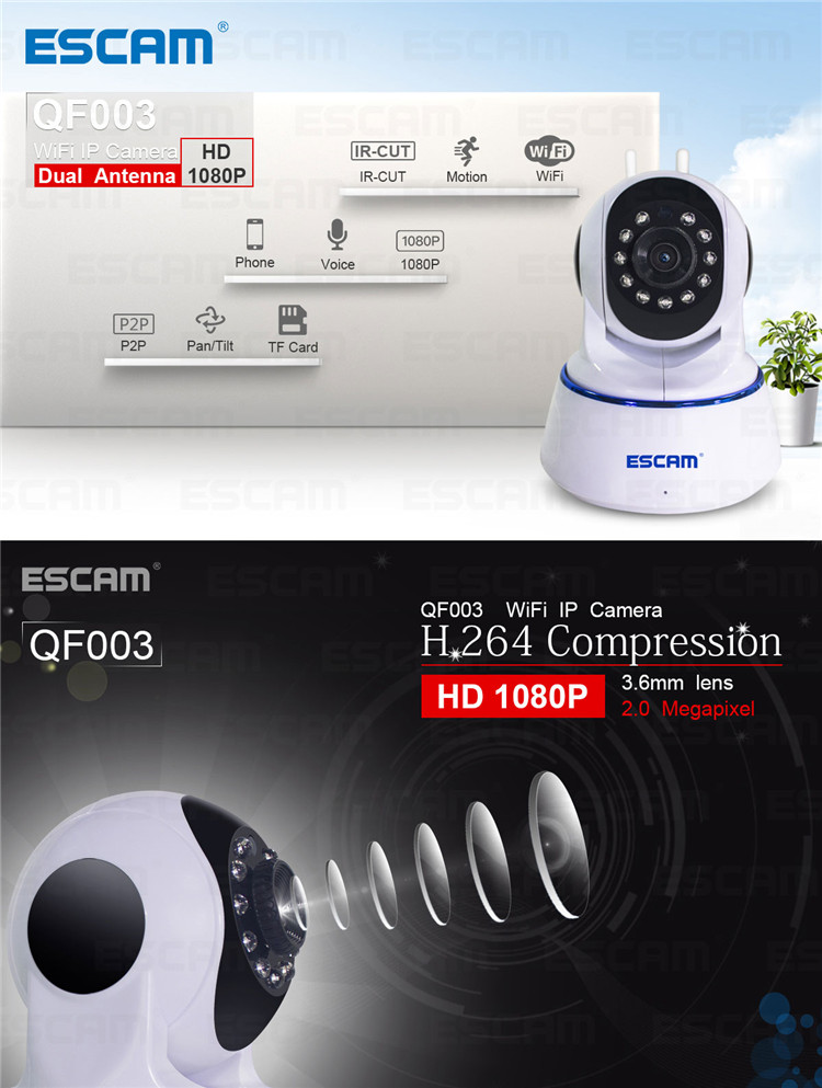 Escam QF003 HD 1080P Mini WiFi IP Camera Pan&Tilt CCTV security Camera P2P IR Cut Two Way Audio Micro SD Card Slot Night vision 41