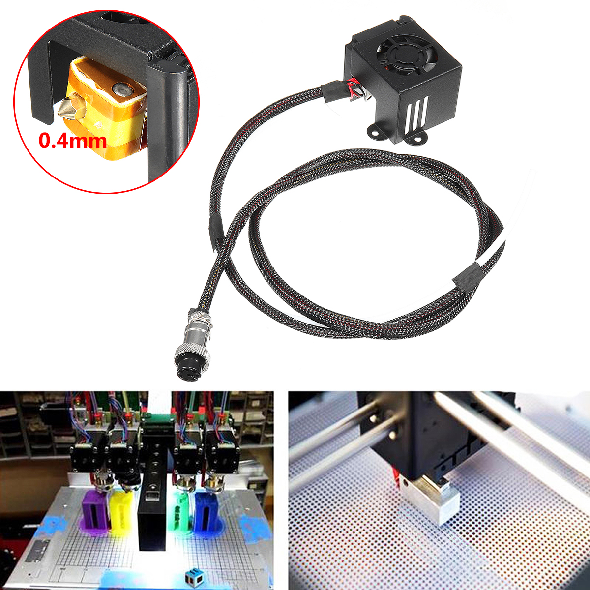 3D Printer Parts 0.4mm Nozzle Hot End Extruder Kits With Cooling Fan For Creality CR-10 13
