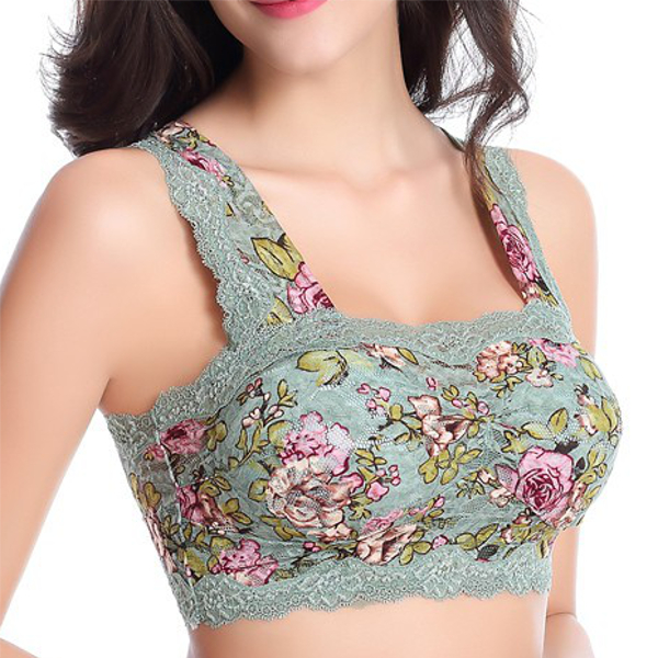 Comfy Floral Printing Lace Wireless Vest Bra