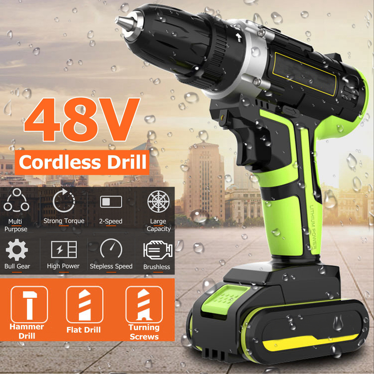 3 In 1 Hammer Drill 48V Cordless Drill Double Speed Power Drills LED lighting 1/2Pcs Large Capacity Battery 50Nm 25+1 Torque Electric Drill 15