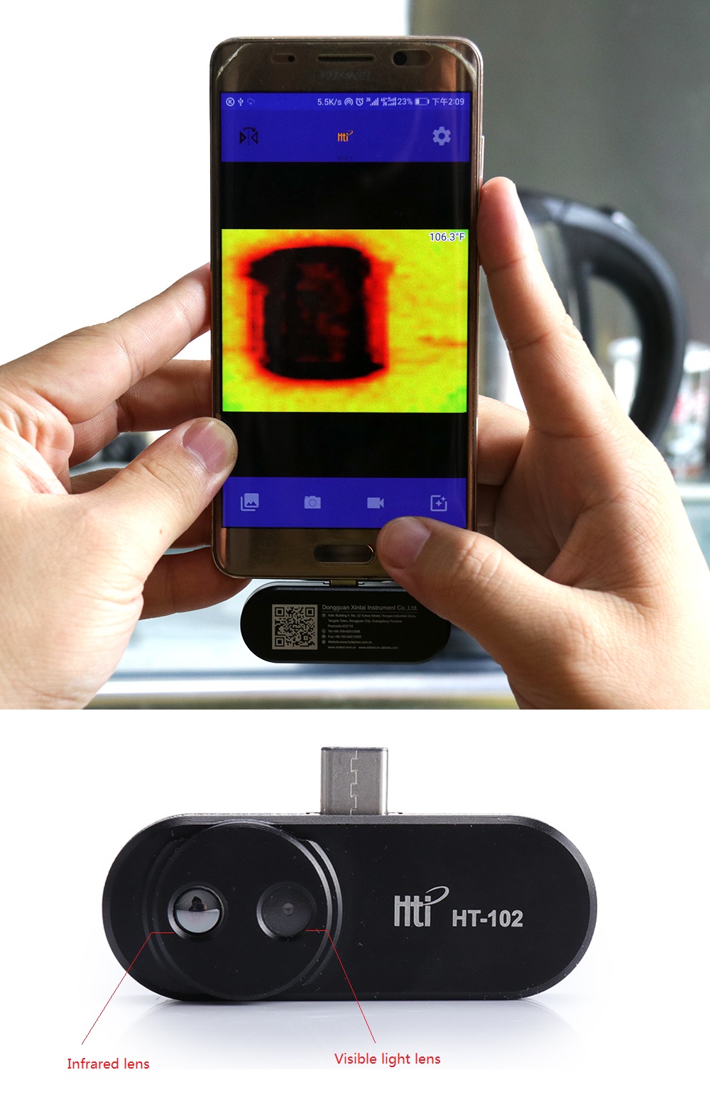 Mobile Phone Thermal Infrared Imager Support Video and Pictures Recording 20 ℃ ~300 ℃ Temperature Test ℃/℉ Face Detection Imaging Camera For Android 49