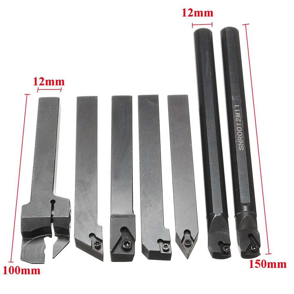 7pcs 12mm Shank Lathe Boring Bar Turning Tool Holder Set With Carbide Inserts 15