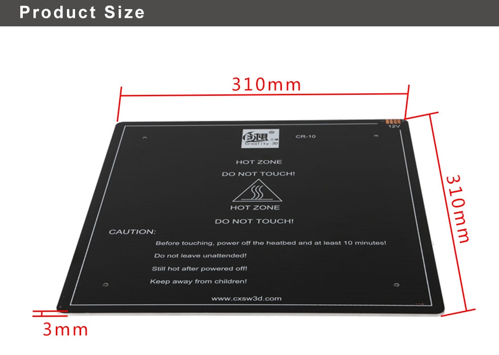 Creality 3D® 12V 180W 310*310*3mm Thermal Heated Bed Hotbed For 3D Printer 99