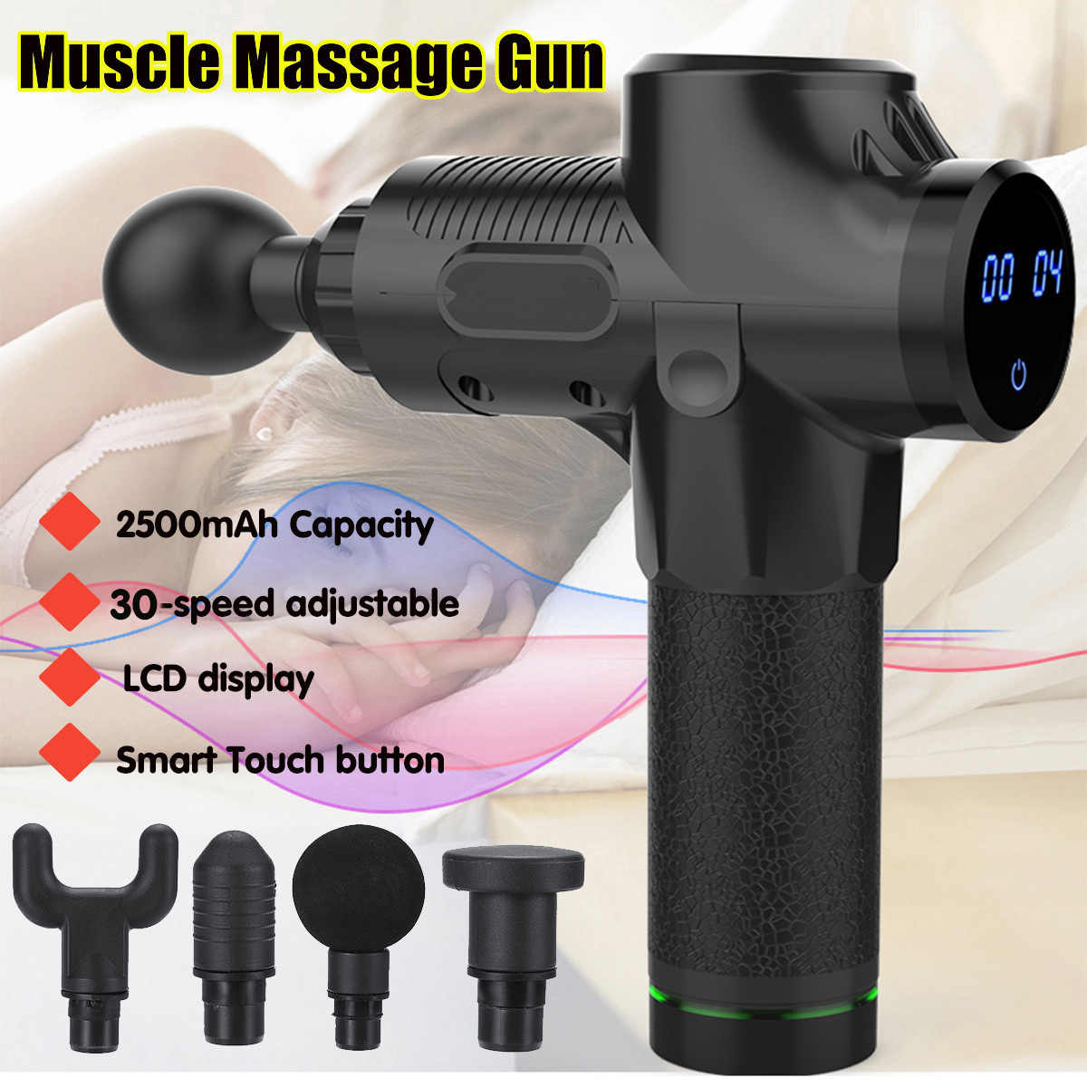 2500mAh Electric Massager Muscle Massage Therapy Vibration G un Deep Tissue Display Cordless Percussion Massager Percussion Massage Device 50