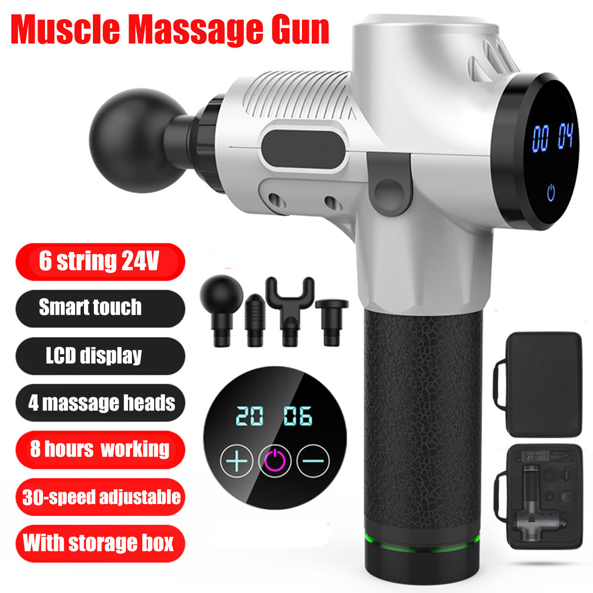 2500mAh Electric Massager Muscle Massage Therapy Vibration G un Deep Tissue Display Cordless Percussion Massager Percussion Massage Device 14