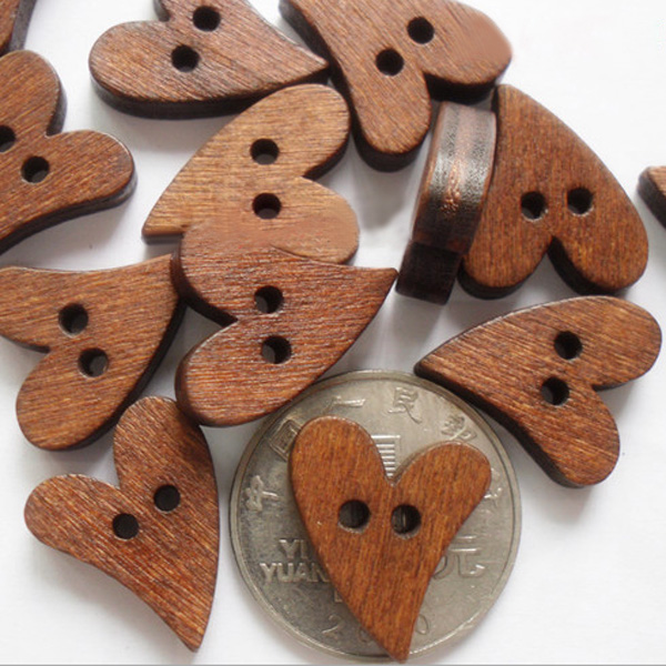 wood heart button