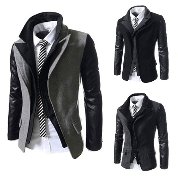 Mens Winter Oblique Zipper Design Slim Woolen Tweed Jacket by HongKong BangGood network Ltd.