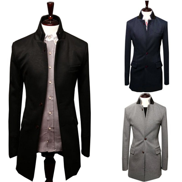 Men's Cool Suit Double Collar Leather Collar Stitching Long Sections by HongKong BangGood network Ltd.
