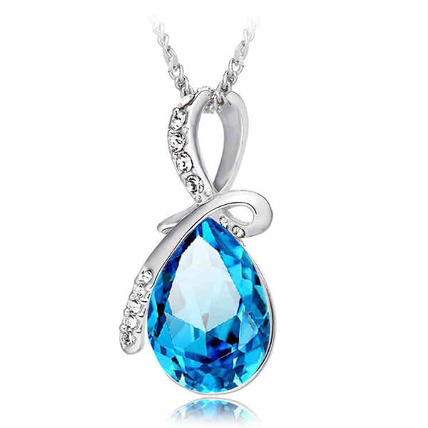 Rhinestone Crystal Water Drop Pendant Necklace For Women