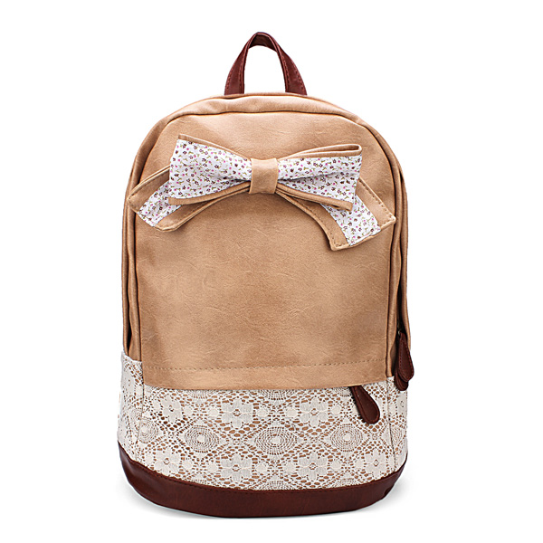 Extra 7% OFF Women's PU Leather Schoolbag Lace Bow Backpack Sweet Girl Bookbag by HongKong BangGood network Ltd.