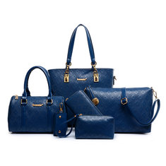 Women Elegant Tote+Shoulder Bags+Messenger Bags+Clutches+Wallet+Key Bags 6 Sets