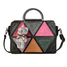 Women Contrast Color Triangle Handbags Bear Casual Shoulder Bags Crossbody Bags