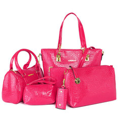 Women Patent Leather Bags Elegant Handbags Shoulder Bags Cltuches Wallet Key Holder 6 Pieces