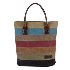 Women Canvas Stripe Tote Bags Casual Contrast Color Shoulder Bags Shopping Bags