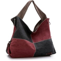 Women Canvas Plaid Handbags Contrast Color Large Capciry Crossbody Bags Hobos
