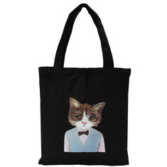 Women Cat Black Canvas Handbags Totes Large Capcity Shoulder Bags Shopping Bags