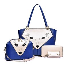 Women Fox Handbags Animal Shoulder Bags Crossbody Bag Wallet Key Bag 4 Pcs