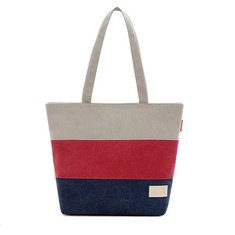 Women Canvas Stripe Tote Bags Casual Shopping Bags Simple Shoulder Bags
