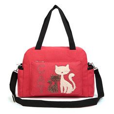 Women Cat Canvas Tote Bags Casual Animal Shoulder Bags Crossbody Bags