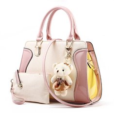 Women Patent Leather Handbags Laides Cute Bear Shoulder Bags Crossbody Bags Clutches Purse 2 Pcs