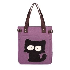 Women Cartoon Cat Canvas Bags Casual Embroidery Animal Prints Shoulder Bags Totes