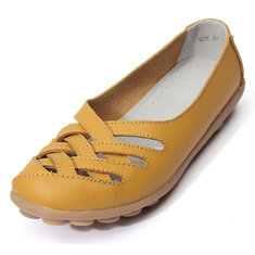 Hollow Out Leather Flat Casual Shoes