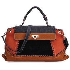 Fashion Retro Patchwork Color Denim PU Leather Handbag Crossbody Bag
