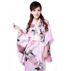 Plus Size 10 Colors Smooth Flower Colorful Japanese Kimono Satin