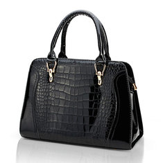 Women Crocodile Pattern Patent Leather Handbag
