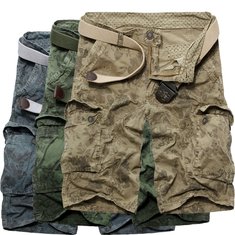  Mens Casual Loose stripe Camo Cotton Multi-pockets Cargo Short Pants