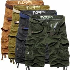 Mens Classic Casual Solid Cotton Multi-pocket Cargo Shorts Pants