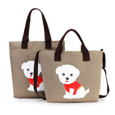 Women's Lovely Handbag Dog Pattern Shoulder Canvas Zipper Bags