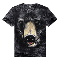 Summer Mens Casual 3D Black Bear Printing Tees Plus-Size Short Sleeve T-shirt