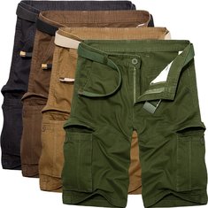 Men Cotton Solid Big Pockets Loose Cargo Military Shorts 039