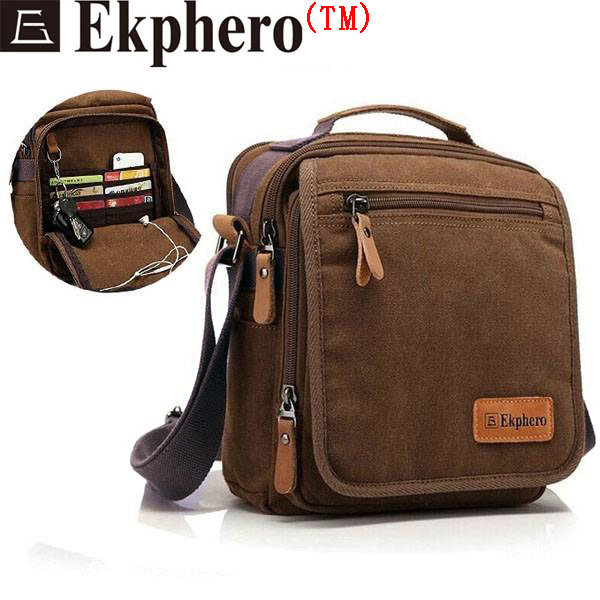 Ekphero Genuine Leather Canvas Crossbody Bag