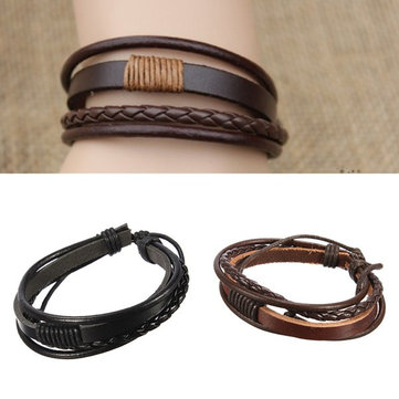 Men Multilayer Woven Leather Bracelet