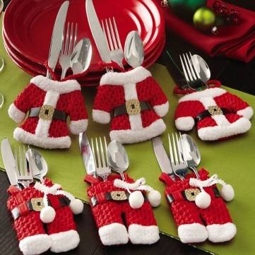 3 Sets Santa Claus Christmas Fork Spoon Cutlery Holder Holiday Decor