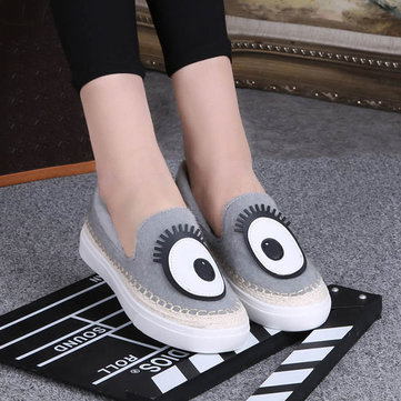 Women Canvas Platform Loafers Round Toe Casual Cartoon Flats Soft Bottom Loafers