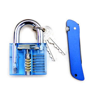 Blue Transparent Practice Padlock + Blue Lock Picks Set